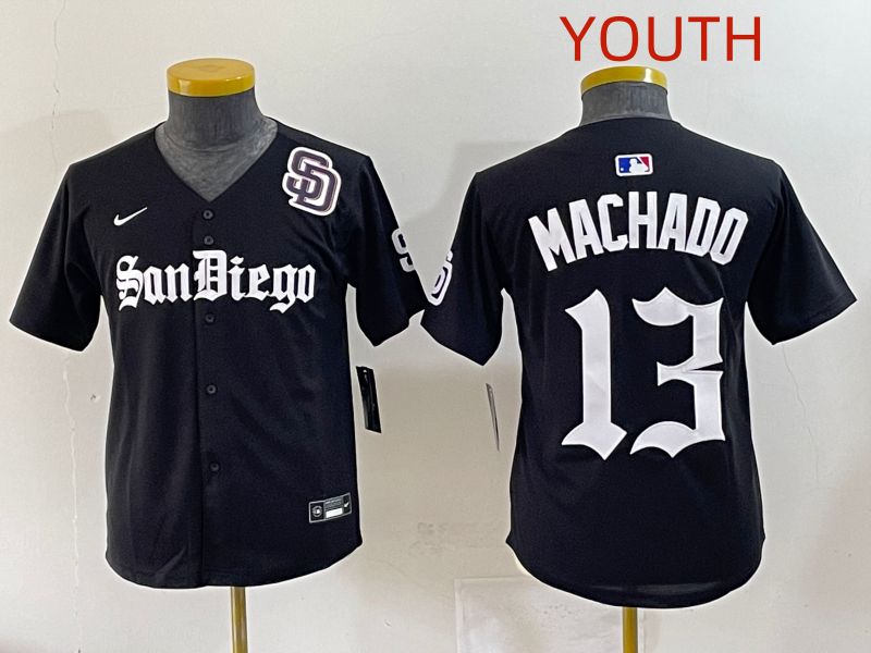 Youth 2025 San Diego Padres 13 Machado Black Five generations Joint Name Nike MLB Jersey style 16